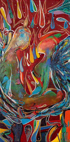 Original Painting ''Cosmic Lovebirds'' by VIII